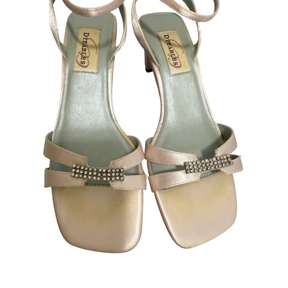 Dyeables Soft Pink Satin Size 5.5B Sandal Heels w/ Rhinestone Accent - Picture 3 of 11